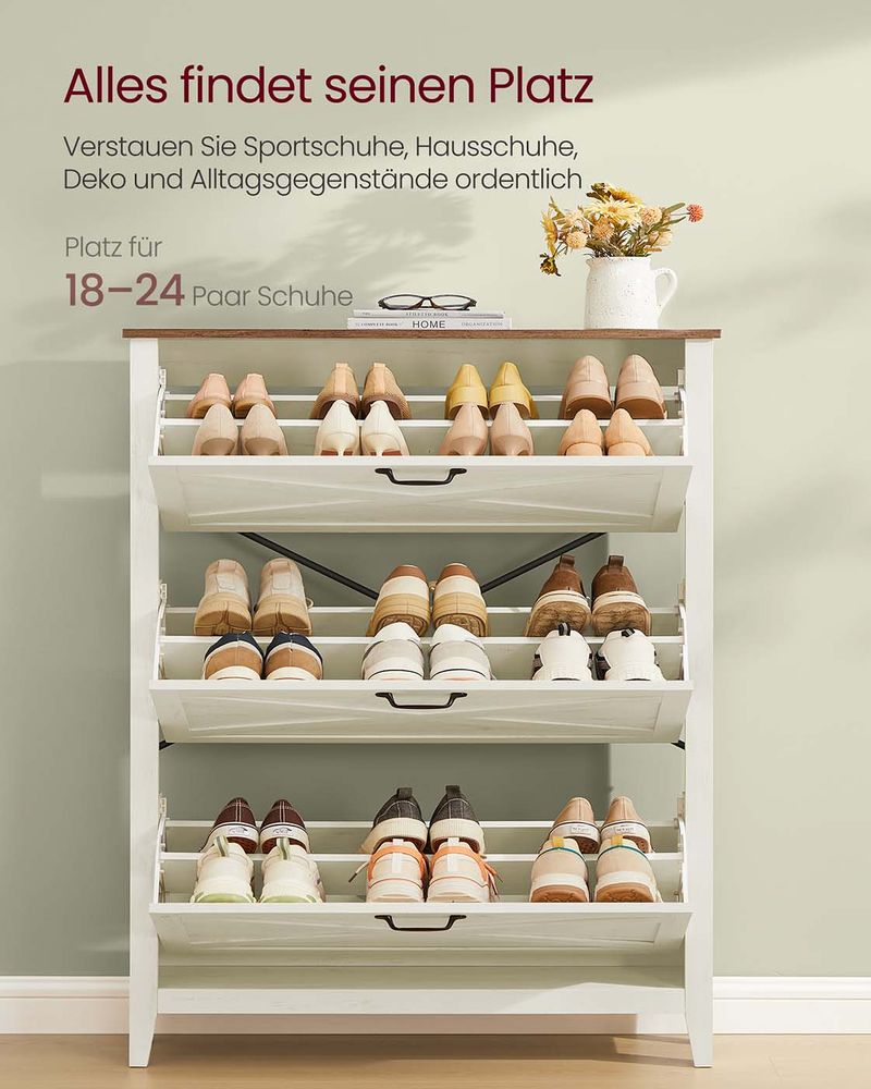 Schoenenkast met Landelijke Charme – 3 Kleppen – Voor 18-24 Paar