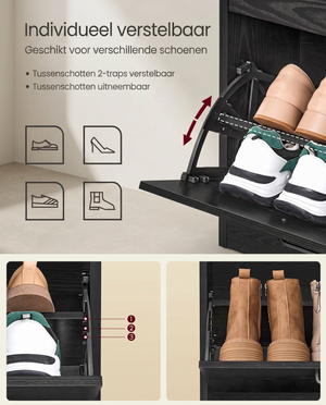 Schoenenkast met 4 Kleppen - Smal Design - Verstelbare Vakken