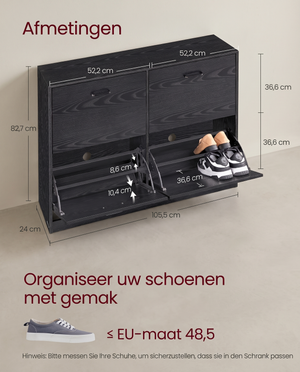 Schoenenkast met 4 Kleppen - Smal Design - Verstelbare Vakken