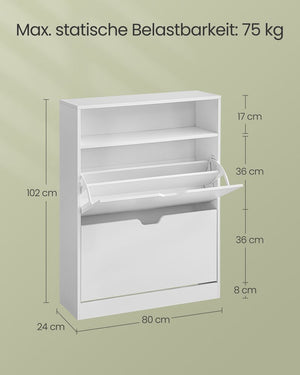 Schoenenkast – Ruimtebesparend Ontwerp – Voor 11–16 Paar Schoenen – Verstelbare Indeling – 80 cm Breed