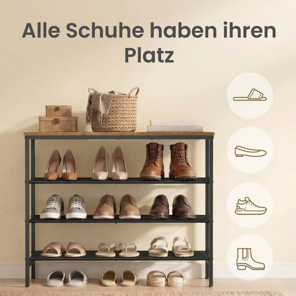 Schoenenbank Met 4 Niveaus - Stalen Frame - Voor 12 Tot 16 Paar Schoenen