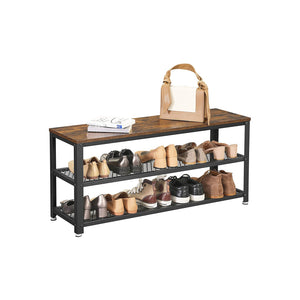Schoenenbank Industrieel 100 cm – Met 2 Gaasplanken – Zitbank tot 90 kg – Halmeubel Hout & Metaal