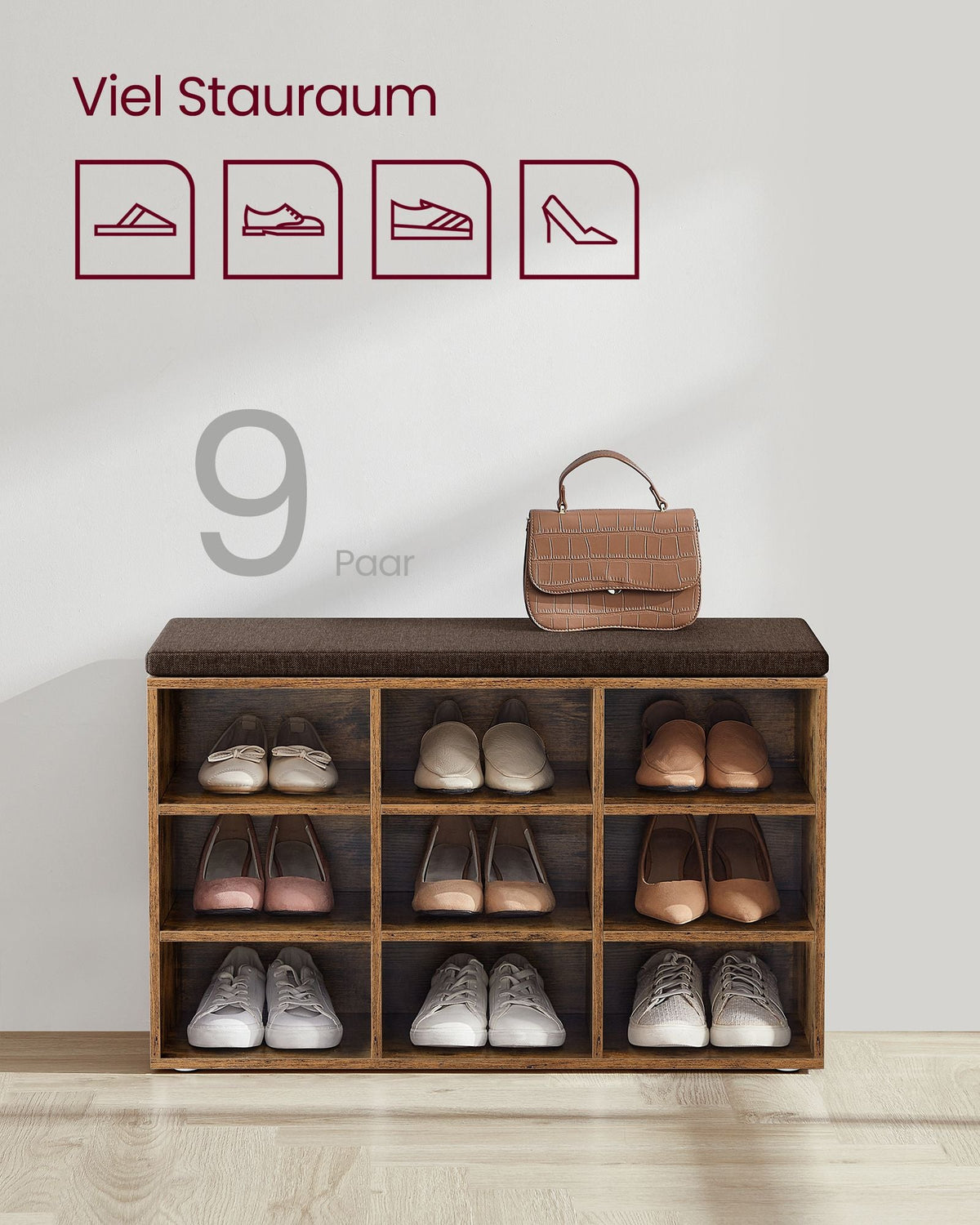 Schoenenbank met Opbergruimte – Verstelbare Planken – Linnenlook Bekleding – Tot 136 kg