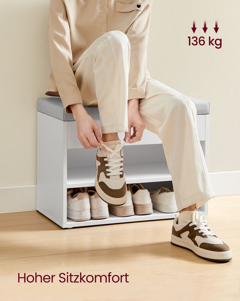 Schoenenbank met Klep en Vakken 60 cm – Opbergbank met Zitkussen – Multifunctioneel
