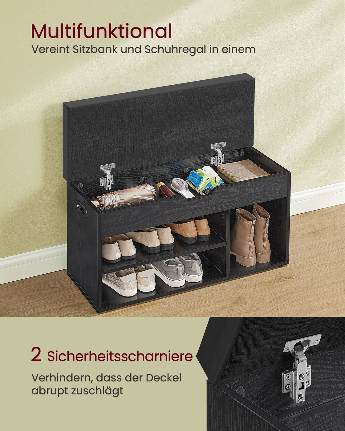 Schoenenbank met Zitting – Opbergbank met 3 Open Vakken – Tot 150 kg