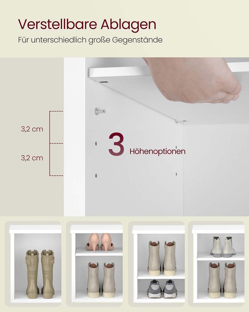 Schoenenbank met 6 open vakken – Landelijke stijl – Tot 136 kg belastbaar