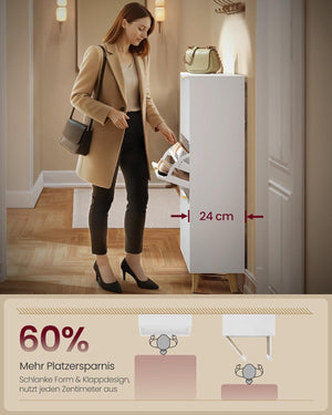Schoenenkast Met 3 Kleppen – Mid Century Modern – Geribbelde Deuren – Voor 18-24 Paar Schoenen – Wolkenwit – 80 x 24 x 123 cm
