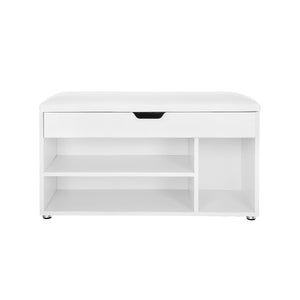 Schoenenbank met Opbergruimte 80 cm – Wit met Zitkussen – Halmeubel / Schoenenkast tot 150 kg