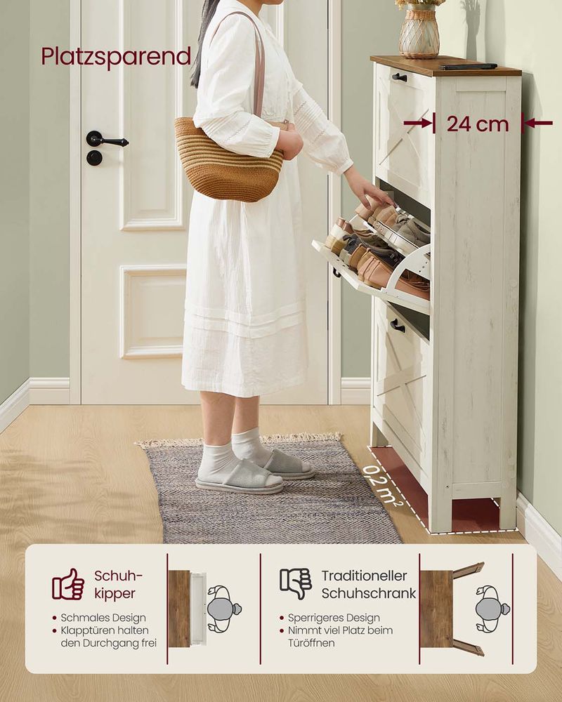 Schoenenkast met Landelijke Charme – 3 Kleppen – Voor 18-24 Paar