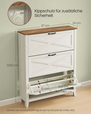 Schoenenkast met Landelijke Charme – 3 Kleppen – Voor 18-24 Paar
