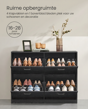 Schoenenkast met 4 Kleppen - Smal Design - Verstelbare Vakken