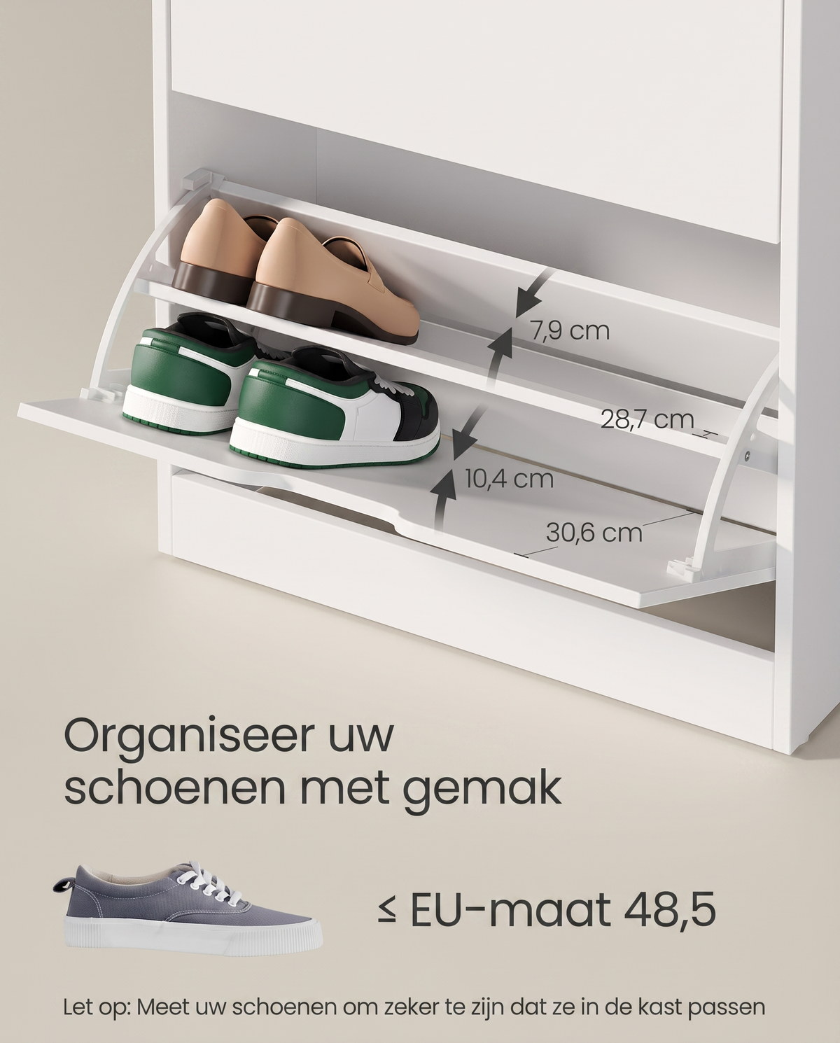Schoenenkast – Voor 14–18 Paar Schoenen – Smal En Hoog Model – Verstelbare Indeling – 60 cm Breed