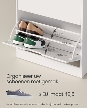 Schoenenkast – Voor 14–18 Paar Schoenen – Smal En Hoog Model – Verstelbare Indeling – 60 cm Breed