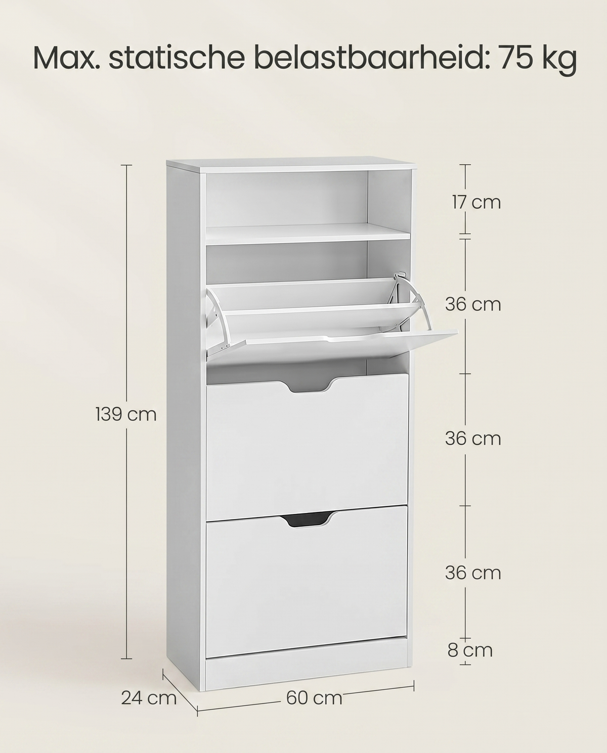 Schoenenkast – Voor 14–18 Paar Schoenen – Smal En Hoog Model – Verstelbare Indeling – 60 cm Breed