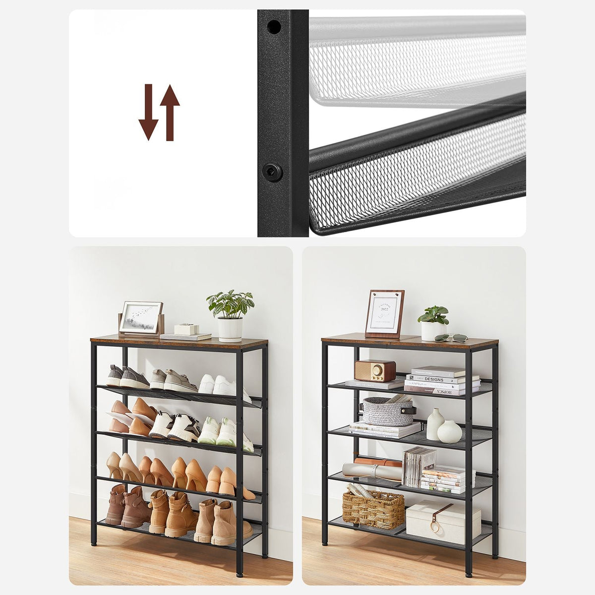 Schoenenrek 5 Lagen – Industriële Schoenenkast – Schoenenrek voor 20-25 Paar – 75 x 28 x 93 cm