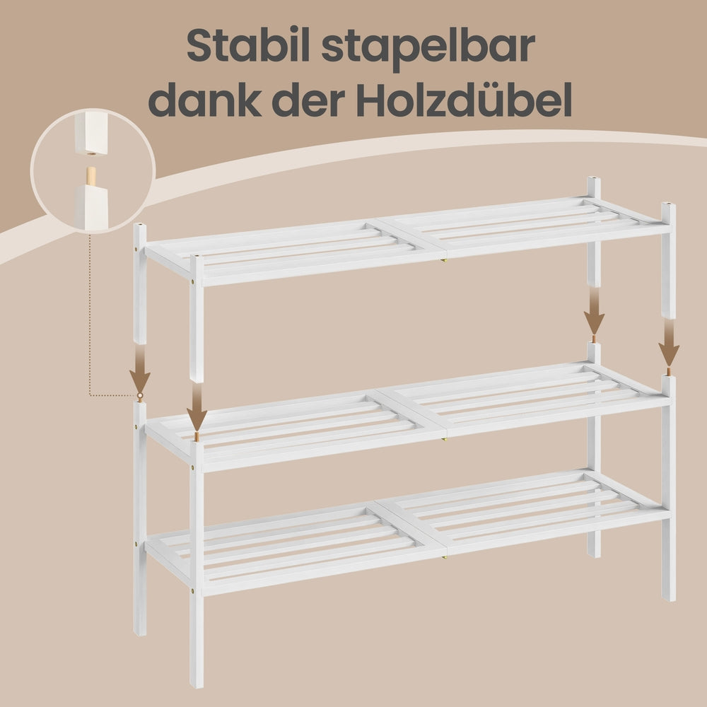 Schoenenrek Bamboe – 3 Niveaus – Stapelbaar en Plaatsbesparend – Voor Hal en Slaapkamer