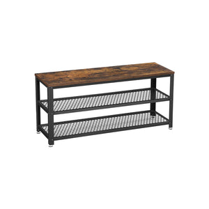 Schoenenbank Industrieel 100 cm – Met 2 Gaasplanken – Zitbank tot 90 kg – Halmeubel Hout & Metaal