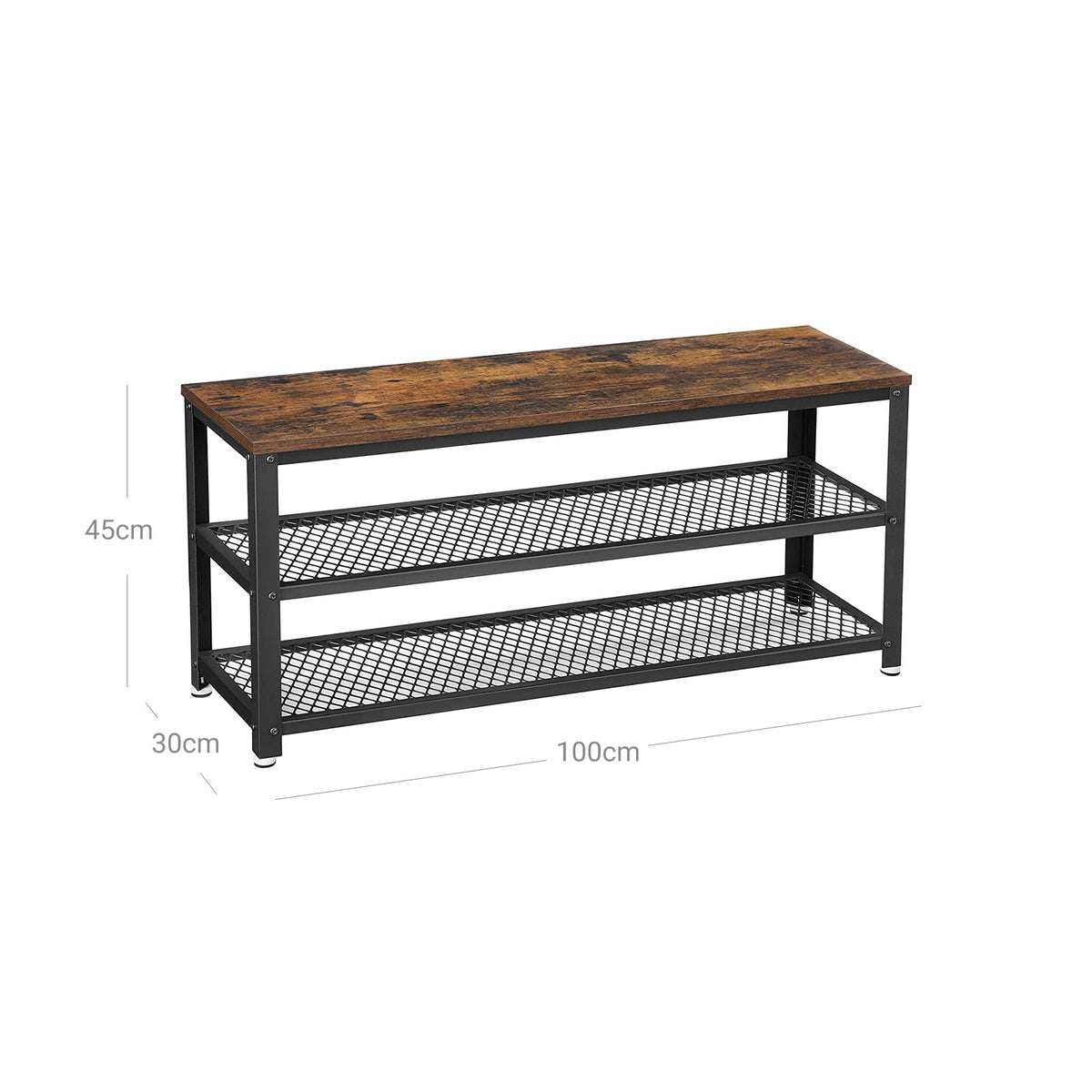 Schoenenbank Industrieel 100 cm – Met 2 Gaasplanken – Zitbank tot 90 kg – Halmeubel Hout & Metaal