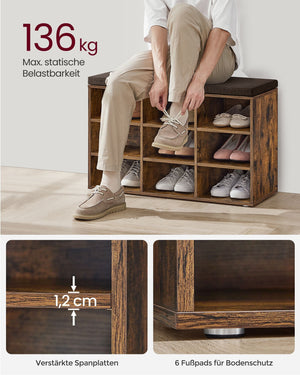 Schoenenbank met Opbergruimte – Verstelbare Planken – Linnenlook Bekleding – Tot 136 kg