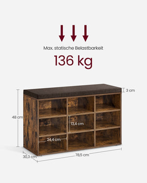 Schoenenbank met Opbergruimte – Verstelbare Planken – Linnenlook Bekleding – Tot 136 kg