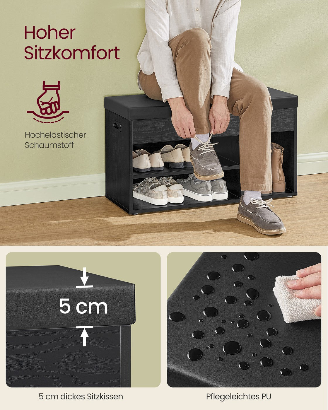 Schoenenbank met Zitting – Opbergbank met 3 Open Vakken – Tot 150 kg