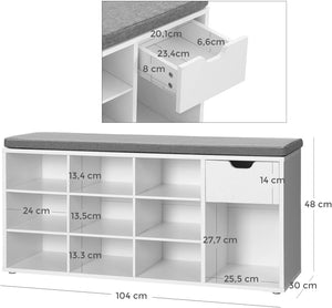 Schoenenbank met Opbergruimte 104 cm – Met Zitkussen & 2 Open Vakken – Halmeubel tot 200 kg