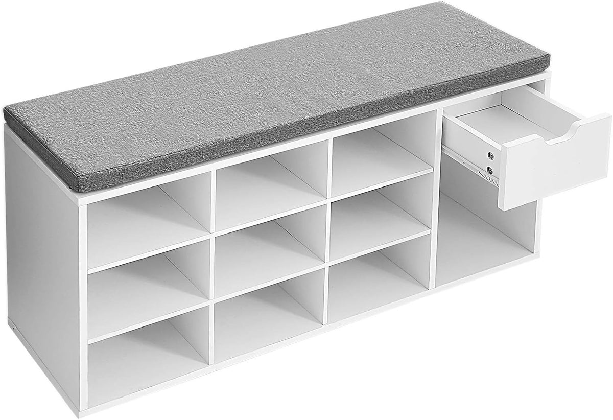 Schoenenbank met Opbergruimte 104 cm – Met Zitkussen & 2 Open Vakken – Halmeubel tot 200 kg