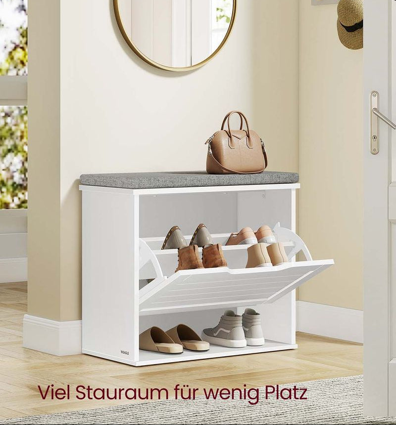 Schoenenbank Met Opbergruimte – Met Kussen – Verstelbare Indeling – Landelijk Design – Draagkracht 136 kg