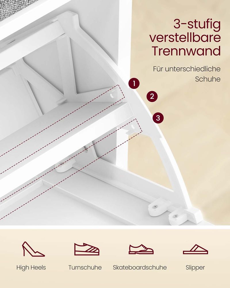 Schoenenbank Met Opbergruimte – Met Kussen – Verstelbare Indeling – Landelijk Design – Draagkracht 136 kg