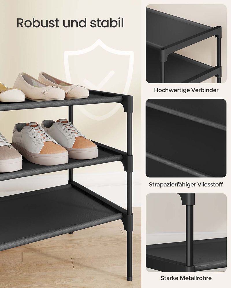 Schoenenrek – Metaal & Vliesstof – Stapelbaar – Eenvoudig te Monteren – Ruimtebesparend Ontwerp