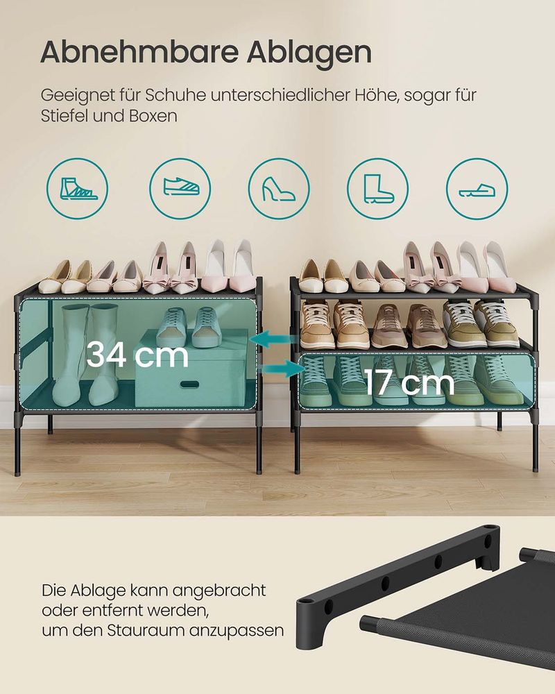 Schoenenrek – Metaal & Vliesstof – Stapelbaar – Eenvoudig te Monteren – Ruimtebesparend Ontwerp