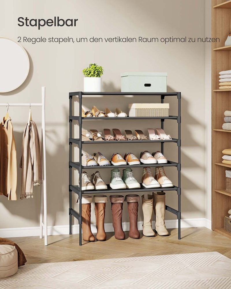 Schoenenrek – Metaal & Vliesstof – Stapelbaar – Eenvoudig te Monteren – Ruimtebesparend Ontwerp