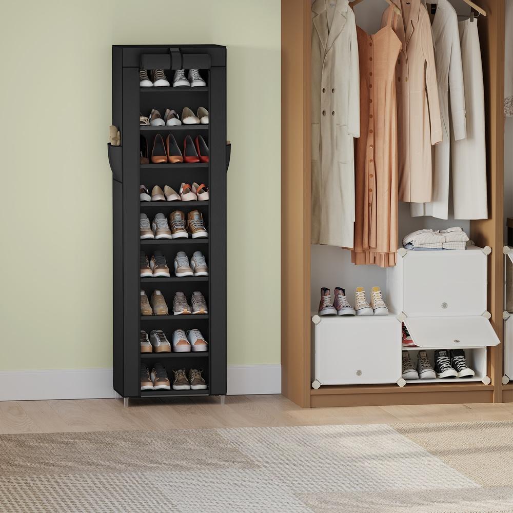 Schoenenrek Met 10 Niveaus - Smal En Hoog Met Stoffen Planken - Voor 30 Paar Schoenen